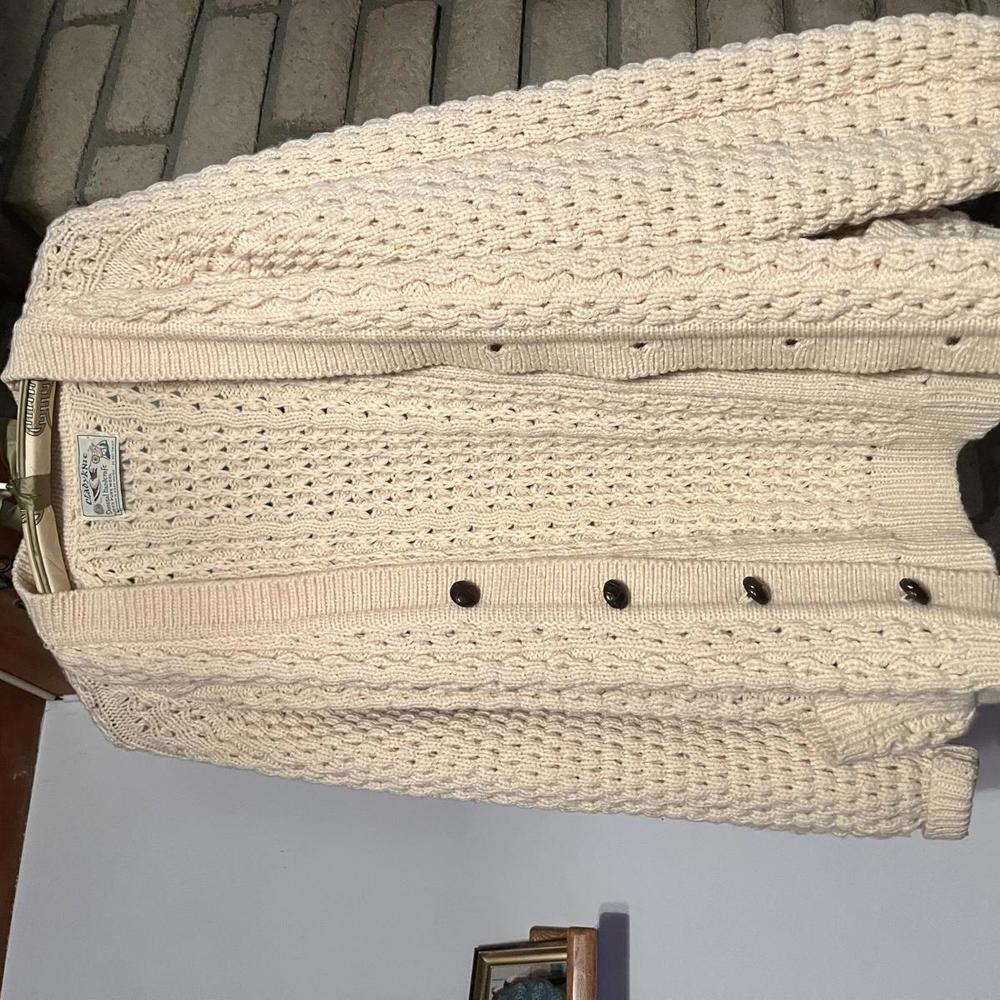 VINTAGE Hand-Knit 100% Wool Irish Fisherman's Cardigan